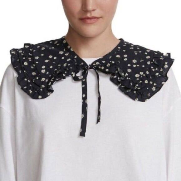 Steve Madden Womens Tiered Floral Cotton Collar Detachable Navy One Size New - Picture 1 of 7